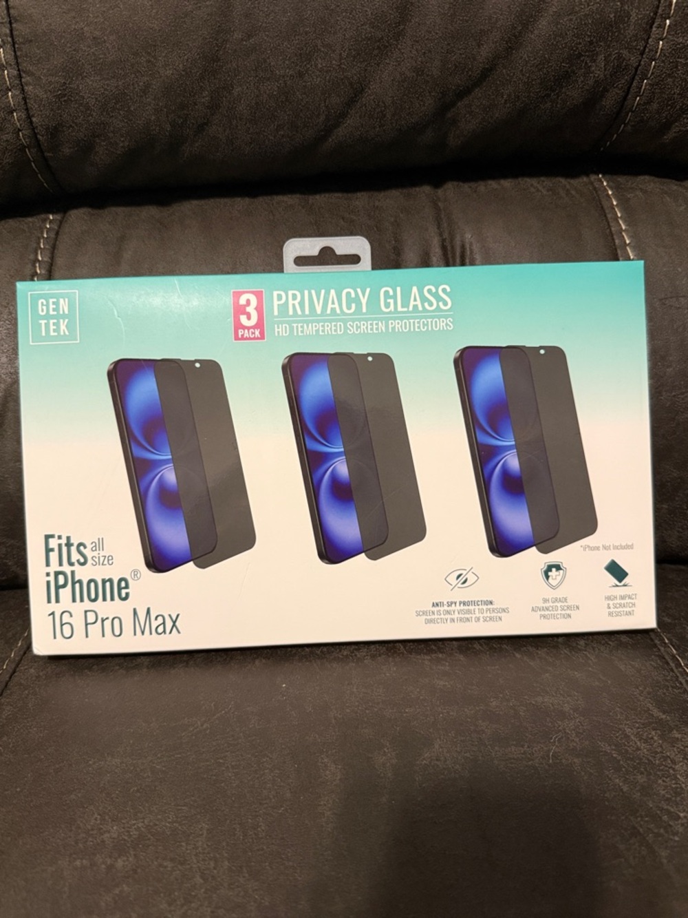 Privacy Glass Screen Protector for iPhone 16 Pro Max - Black (3 Pack)